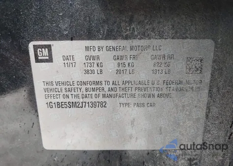 2018 Chevrolet Cruze Lt Auto from USA, damaged, VIN 1G1BE5SM2J7139782